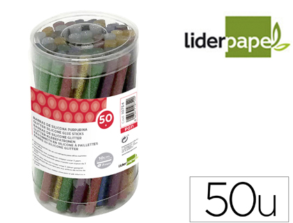 50 barras termofusibles Liderpapel silicona purpurina ø7x100mm.